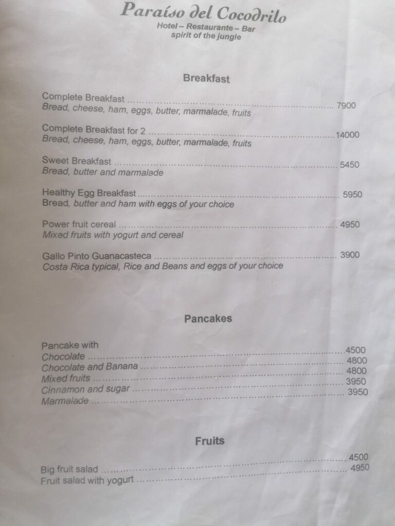 eco lodge menu